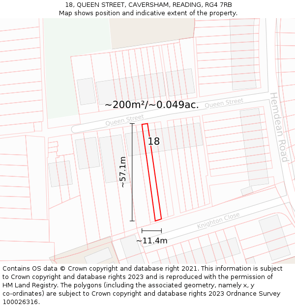 18, QUEEN STREET, CAVERSHAM, READING, RG4 7RB: Plot and title map
