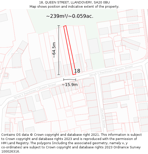 18, QUEEN STREET, LLANDOVERY, SA20 0BU: Plot and title map