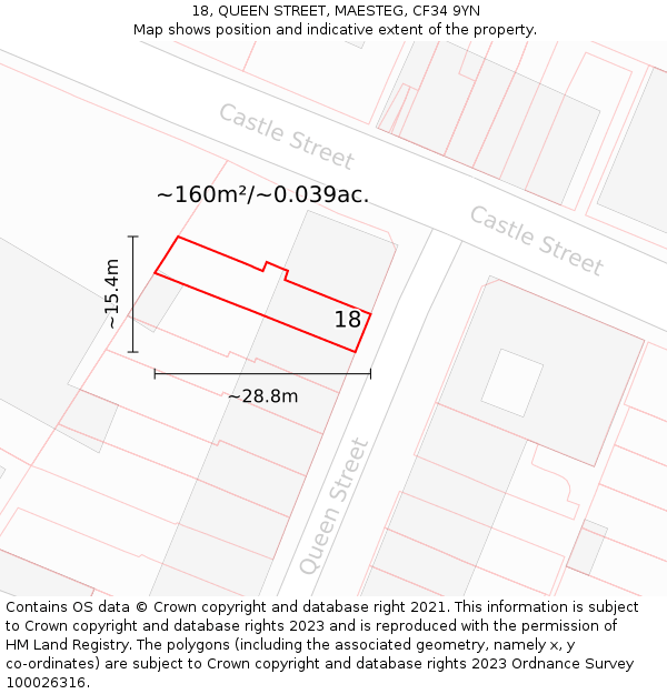 18, QUEEN STREET, MAESTEG, CF34 9YN: Plot and title map