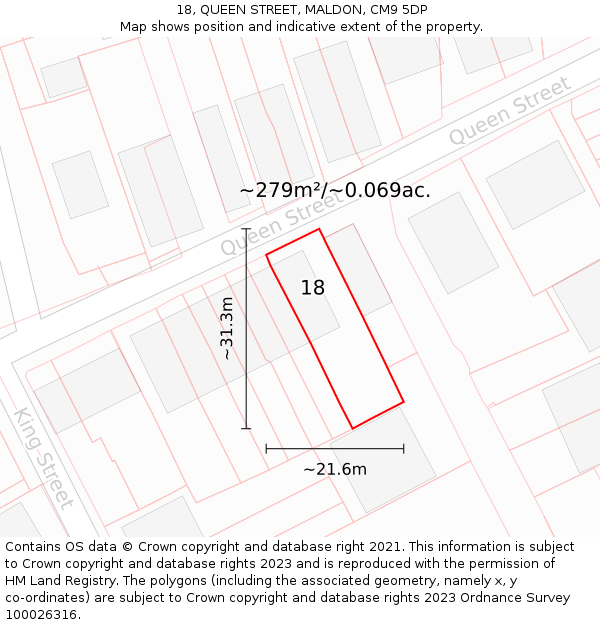 18, QUEEN STREET, MALDON, CM9 5DP: Plot and title map