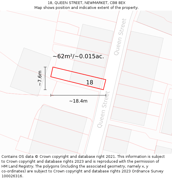 18, QUEEN STREET, NEWMARKET, CB8 8EX: Plot and title map