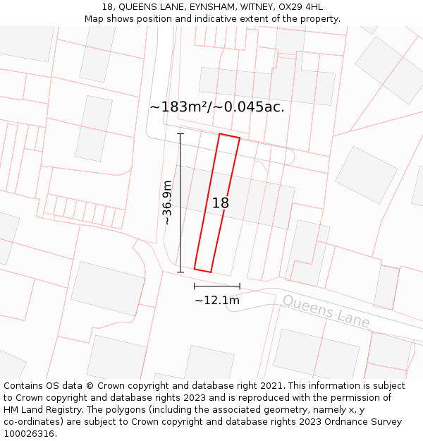 18, QUEENS LANE, EYNSHAM, WITNEY, OX29 4HL: Plot and title map