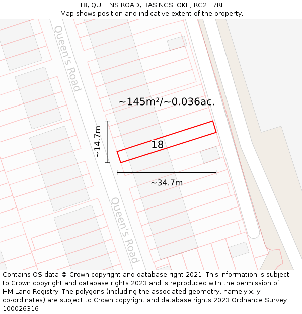 18, QUEENS ROAD, BASINGSTOKE, RG21 7RF: Plot and title map