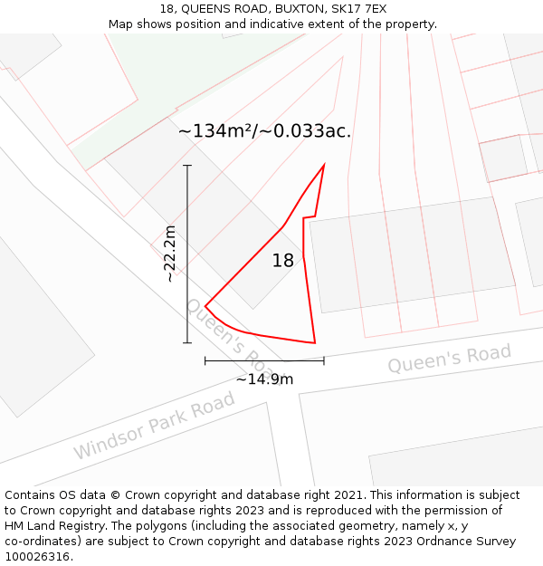 18, QUEENS ROAD, BUXTON, SK17 7EX: Plot and title map