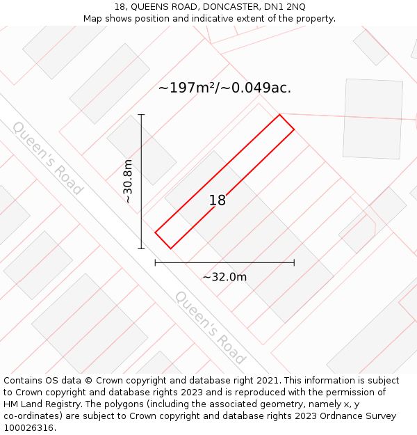 18, QUEENS ROAD, DONCASTER, DN1 2NQ: Plot and title map