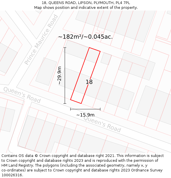 18, QUEENS ROAD, LIPSON, PLYMOUTH, PL4 7PL: Plot and title map