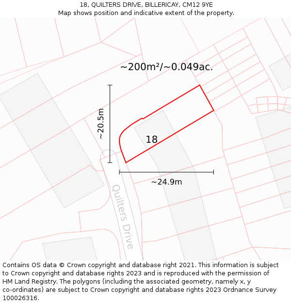 18, QUILTERS DRIVE, BILLERICAY, CM12 9YE: Plot and title map