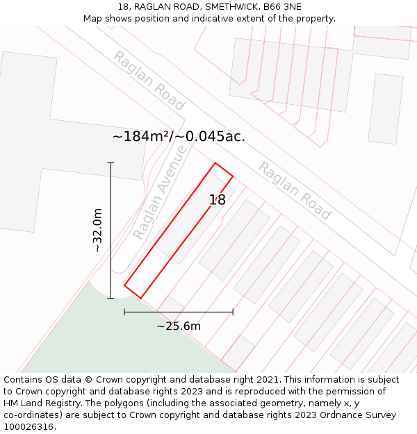 18, RAGLAN ROAD, SMETHWICK, B66 3NE: Plot and title map