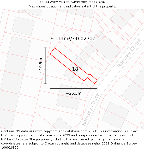 18, RAMSEY CHASE, WICKFORD, SS12 9GA: Plot and title map