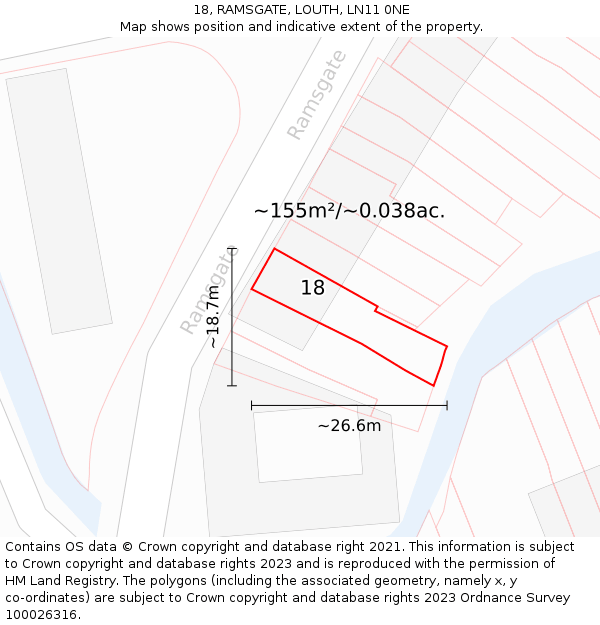 18, RAMSGATE, LOUTH, LN11 0NE: Plot and title map
