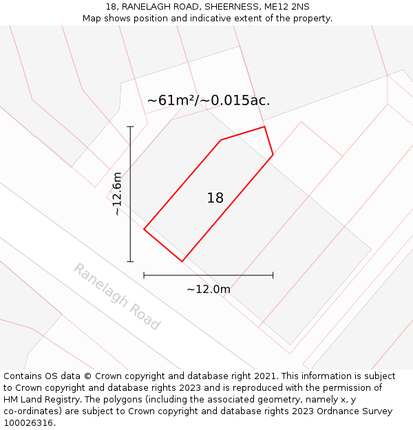 18, RANELAGH ROAD, SHEERNESS, ME12 2NS: Plot and title map