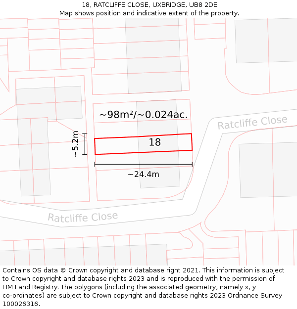 18, RATCLIFFE CLOSE, UXBRIDGE, UB8 2DE: Plot and title map