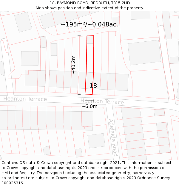 18, RAYMOND ROAD, REDRUTH, TR15 2HD: Plot and title map