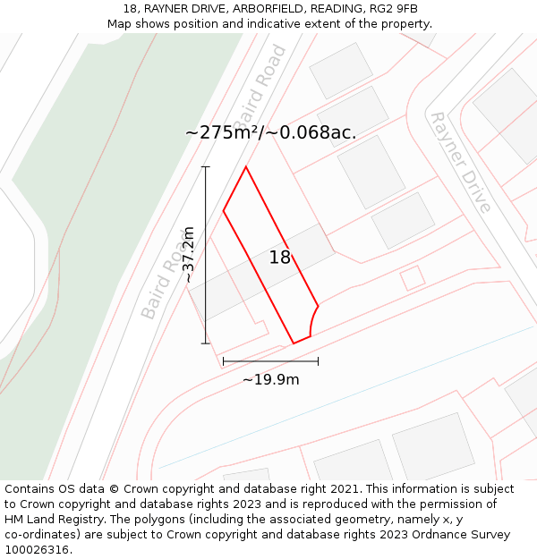 18, RAYNER DRIVE, ARBORFIELD, READING, RG2 9FB: Plot and title map