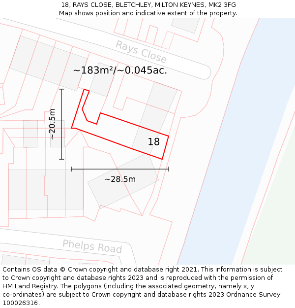 18, RAYS CLOSE, BLETCHLEY, MILTON KEYNES, MK2 3FG: Plot and title map