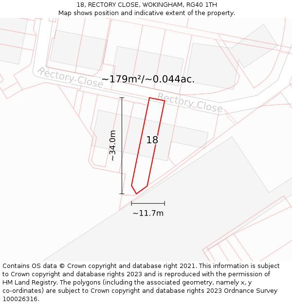 18, RECTORY CLOSE, WOKINGHAM, RG40 1TH: Plot and title map