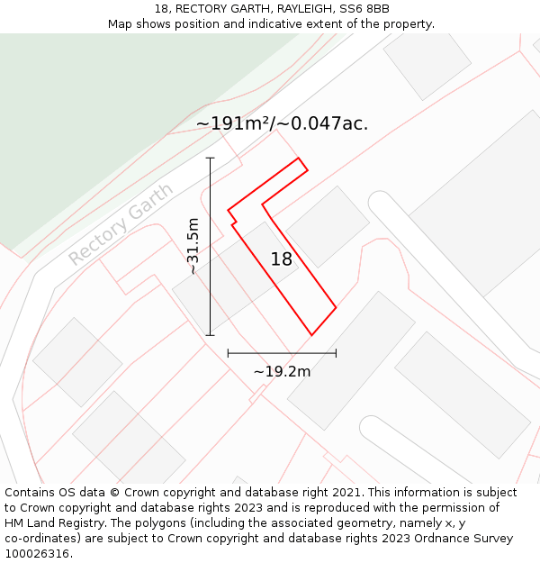 18, RECTORY GARTH, RAYLEIGH, SS6 8BB: Plot and title map