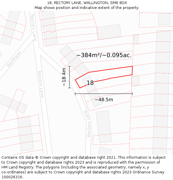 18, RECTORY LANE, WALLINGTON, SM6 8DX: Plot and title map