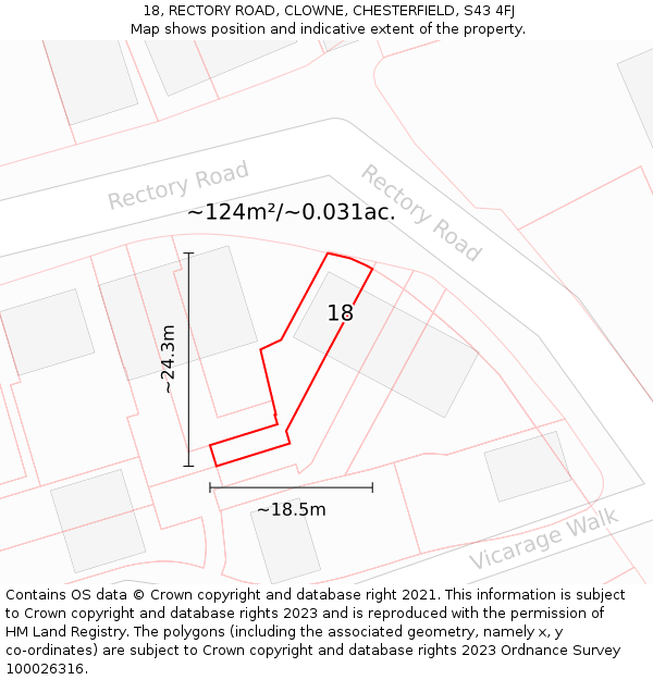 18, RECTORY ROAD, CLOWNE, CHESTERFIELD, S43 4FJ: Plot and title map