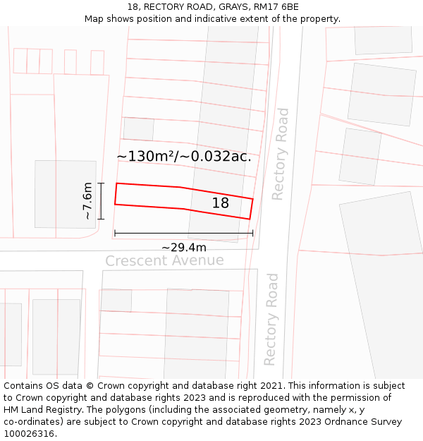 18, RECTORY ROAD, GRAYS, RM17 6BE: Plot and title map