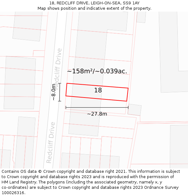 18, REDCLIFF DRIVE, LEIGH-ON-SEA, SS9 1AY: Plot and title map