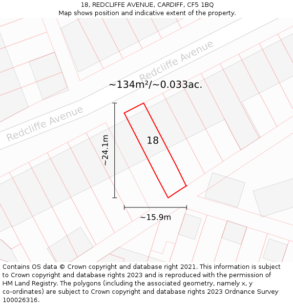 18, REDCLIFFE AVENUE, CARDIFF, CF5 1BQ: Plot and title map