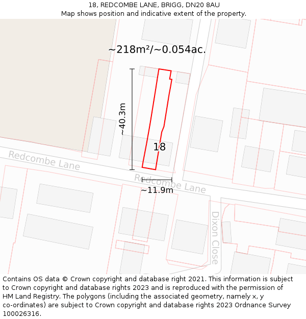 18, REDCOMBE LANE, BRIGG, DN20 8AU: Plot and title map