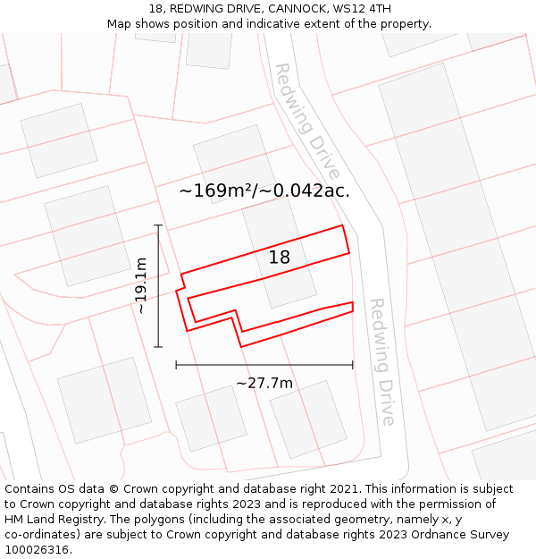 18, REDWING DRIVE, CANNOCK, WS12 4TH: Plot and title map