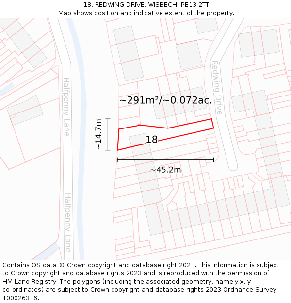 18, REDWING DRIVE, WISBECH, PE13 2TT: Plot and title map