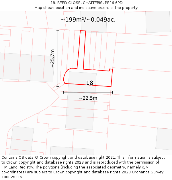 18, REED CLOSE, CHATTERIS, PE16 6PD: Plot and title map