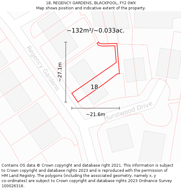 18, REGENCY GARDENS, BLACKPOOL, FY2 0WX: Plot and title map