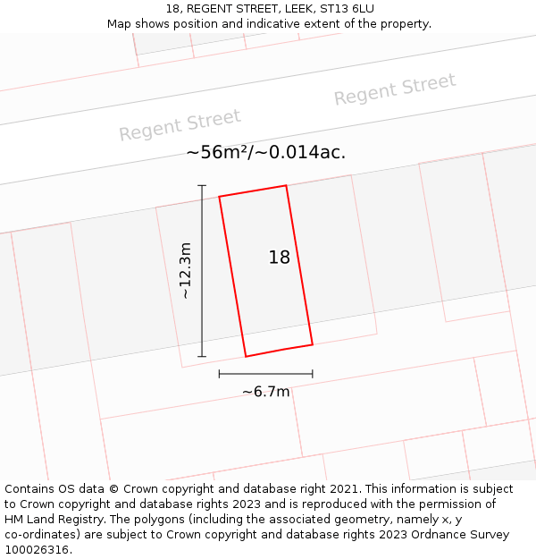18, REGENT STREET, LEEK, ST13 6LU: Plot and title map