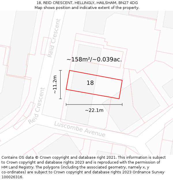 18, REID CRESCENT, HELLINGLY, HAILSHAM, BN27 4DG: Plot and title map