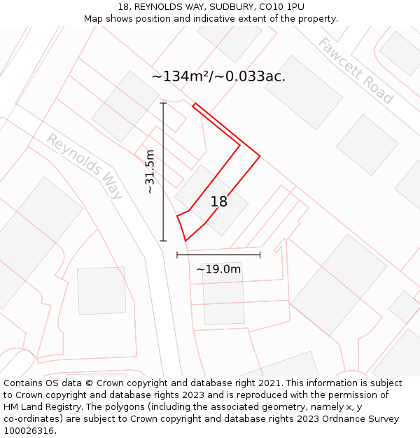 18, REYNOLDS WAY, SUDBURY, CO10 1PU: Plot and title map