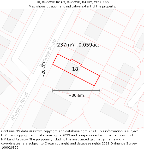18, RHOOSE ROAD, RHOOSE, BARRY, CF62 3EQ: Plot and title map