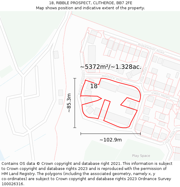 18, RIBBLE PROSPECT, CLITHEROE, BB7 2FE: Plot and title map
