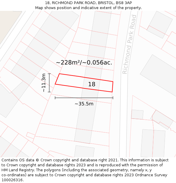 18, RICHMOND PARK ROAD, BRISTOL, BS8 3AP: Plot and title map