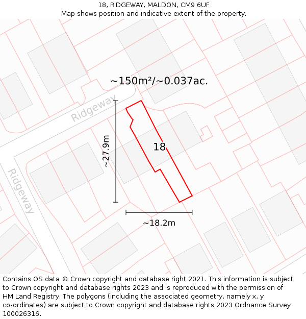 18, RIDGEWAY, MALDON, CM9 6UF: Plot and title map