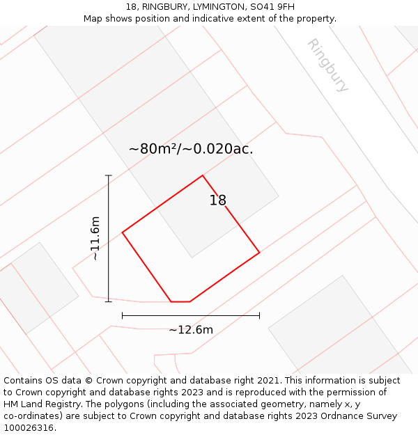 18, RINGBURY, LYMINGTON, SO41 9FH: Plot and title map