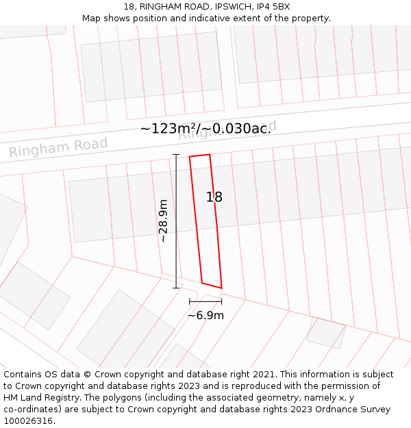 18, RINGHAM ROAD, IPSWICH, IP4 5BX: Plot and title map