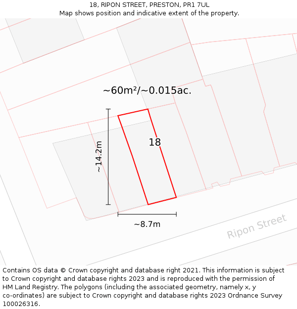 18, RIPON STREET, PRESTON, PR1 7UL: Plot and title map