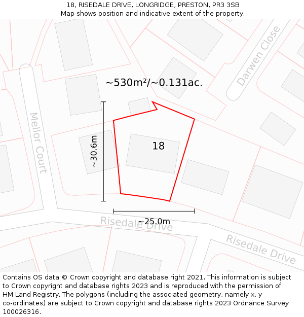 18, RISEDALE DRIVE, LONGRIDGE, PRESTON, PR3 3SB: Plot and title map