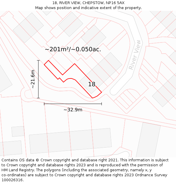18, RIVER VIEW, CHEPSTOW, NP16 5AX: Plot and title map
