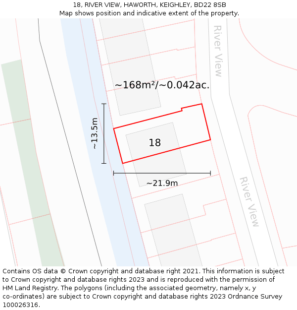 18, RIVER VIEW, HAWORTH, KEIGHLEY, BD22 8SB: Plot and title map