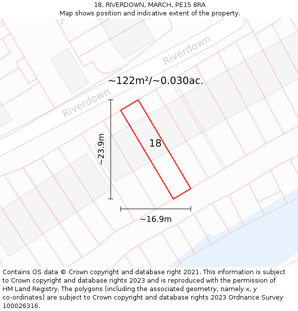 18, RIVERDOWN, MARCH, PE15 8RA: Plot and title map