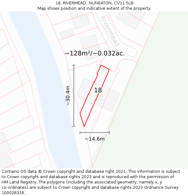 18, RIVERMEAD, NUNEATON, CV11 5LB: Plot and title map