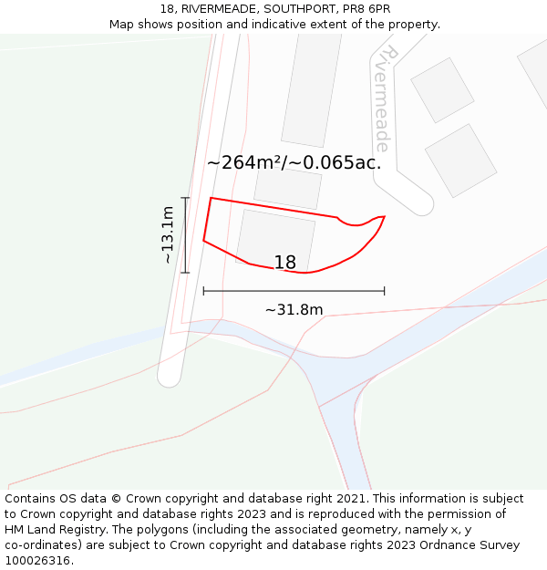 18, RIVERMEADE, SOUTHPORT, PR8 6PR: Plot and title map