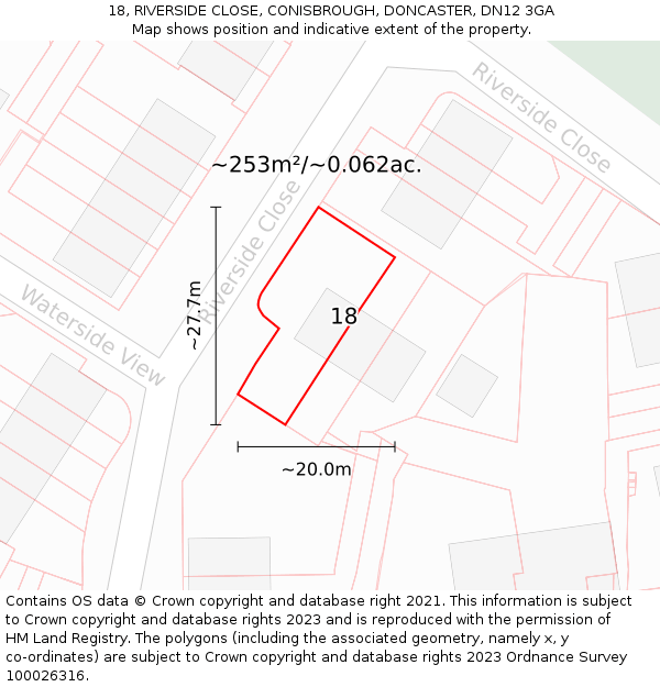 18, RIVERSIDE CLOSE, CONISBROUGH, DONCASTER, DN12 3GA: Plot and title map