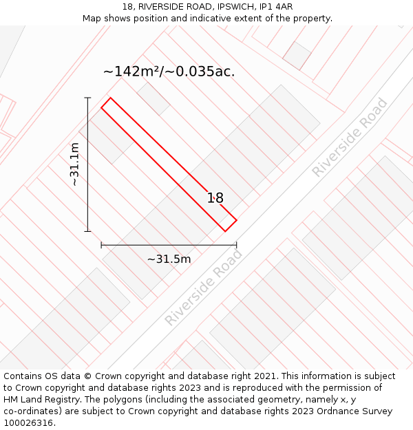 18, RIVERSIDE ROAD, IPSWICH, IP1 4AR: Plot and title map