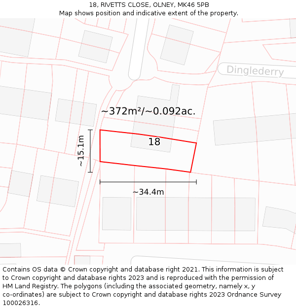 18, RIVETTS CLOSE, OLNEY, MK46 5PB: Plot and title map